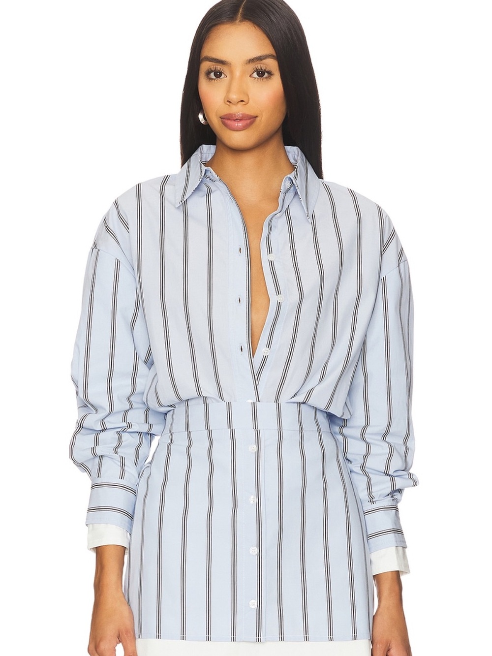 Line & Dot Light Blue and Black Vertical Stripe Button-Down Shirt